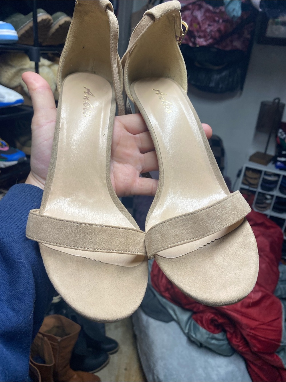 Women's Tan Suede Ankle-Strap Heels